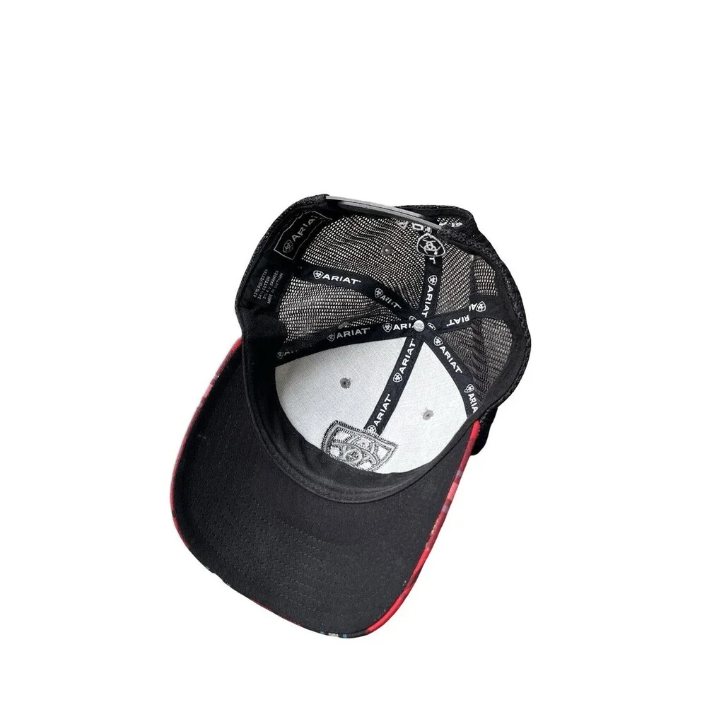 Ariat Plaid Brim Mesh Trucker Hat Gray Black Snapback Adjustable Western Cap